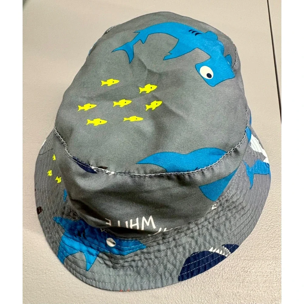 Carters Boys Shark Print Bucket Hat Grey Neon Green Sun Hat Size 4-8